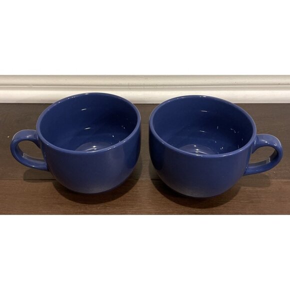 Pier 1 Blue Oversized Jumbo‎ Coffee Latte Soup Mug Mugs Set Of 2 Thailand - Picture 1 of 6